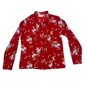 Vintage Donnkenny Shirt Womens 15 / 16 Red Floral Button Up Long Sleeve
